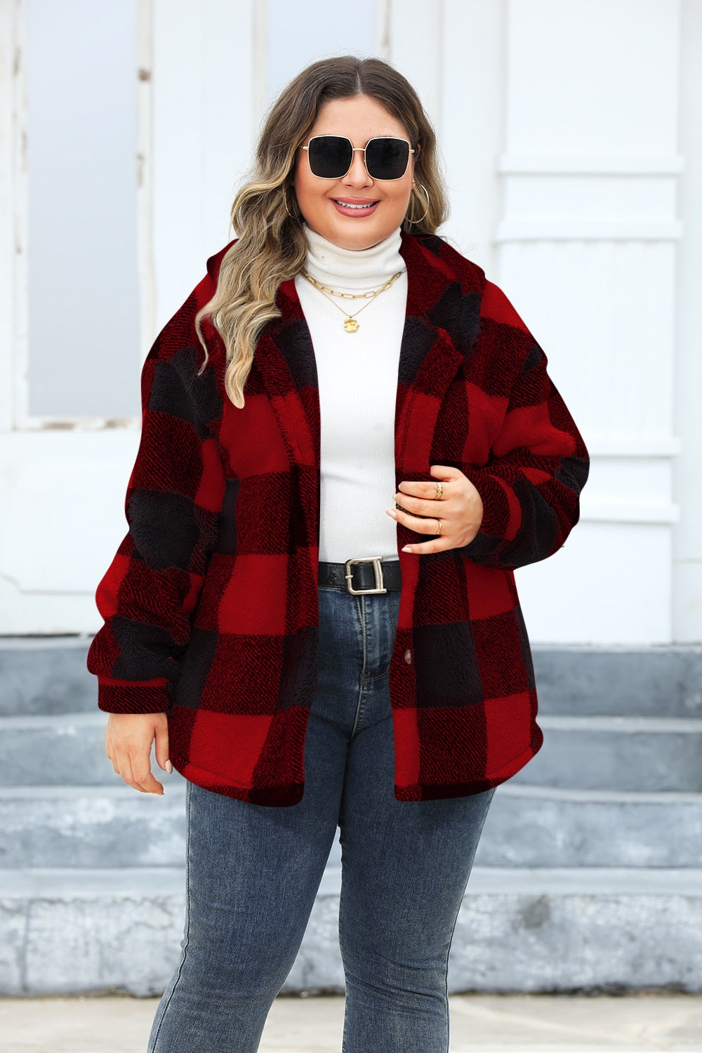 Plaid Button Up Hooded Jacket