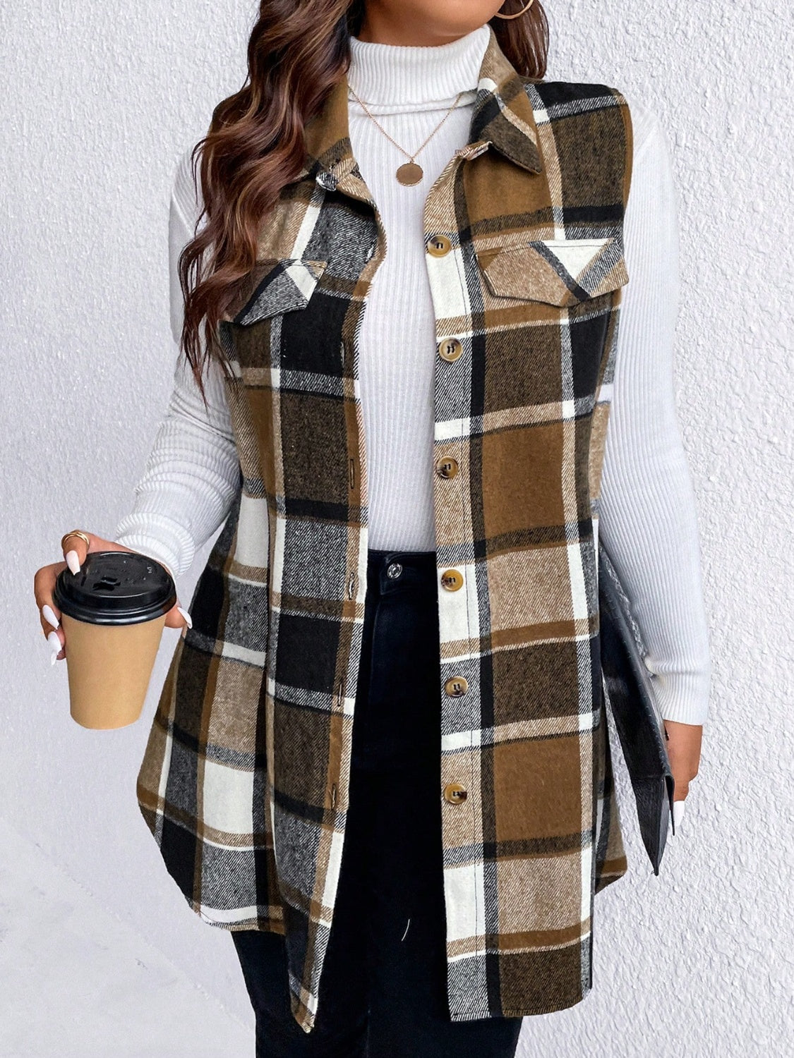 Plaid Button Up Vest Coat