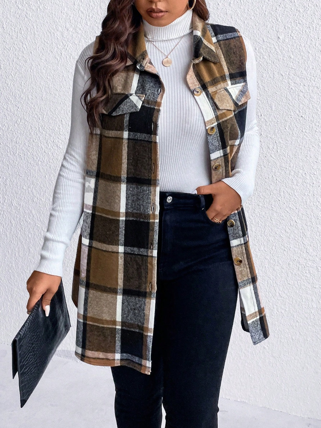 Plaid Button Up Vest Coat