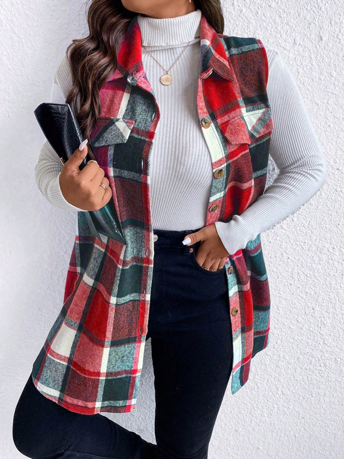 Plaid Button Up Vest Coat