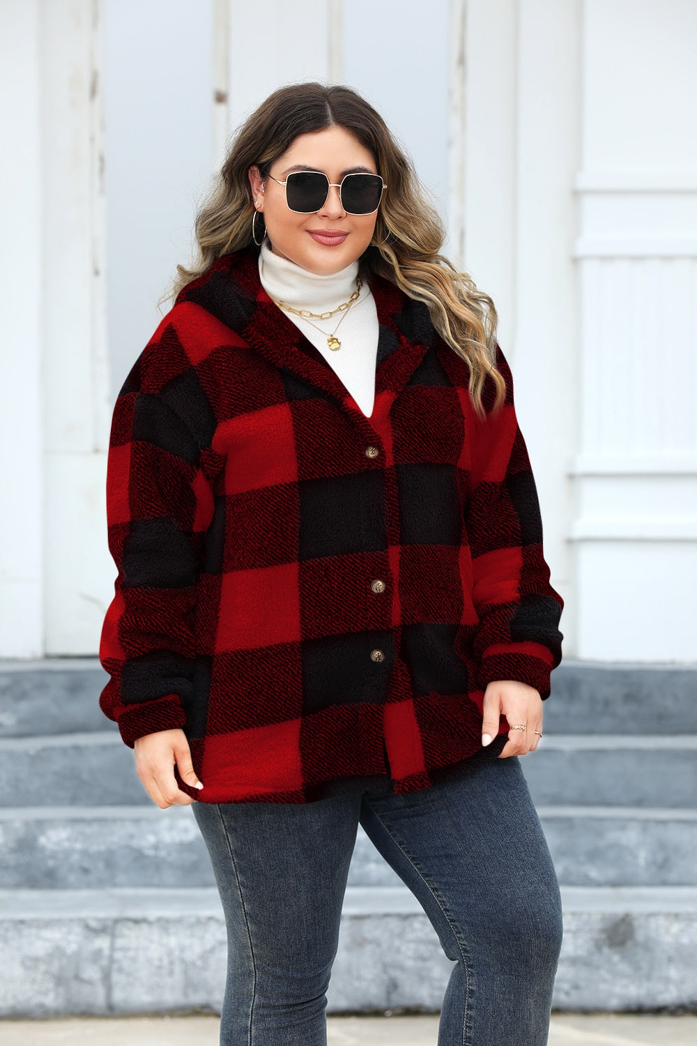 Plaid Button Up Hooded Jacket