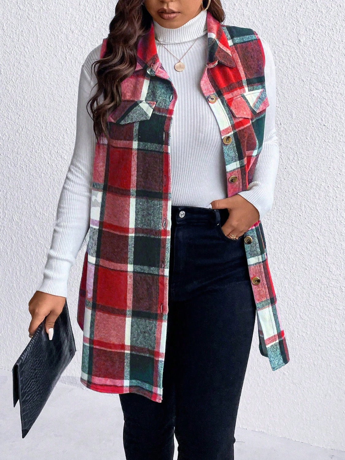 Plaid Button Up Vest Coat