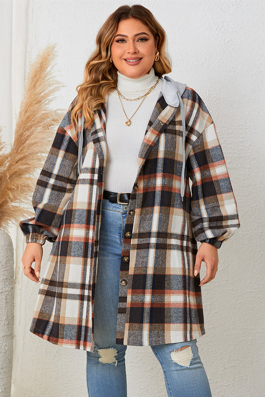 Plaid Drop Shoulder Hooded Coat