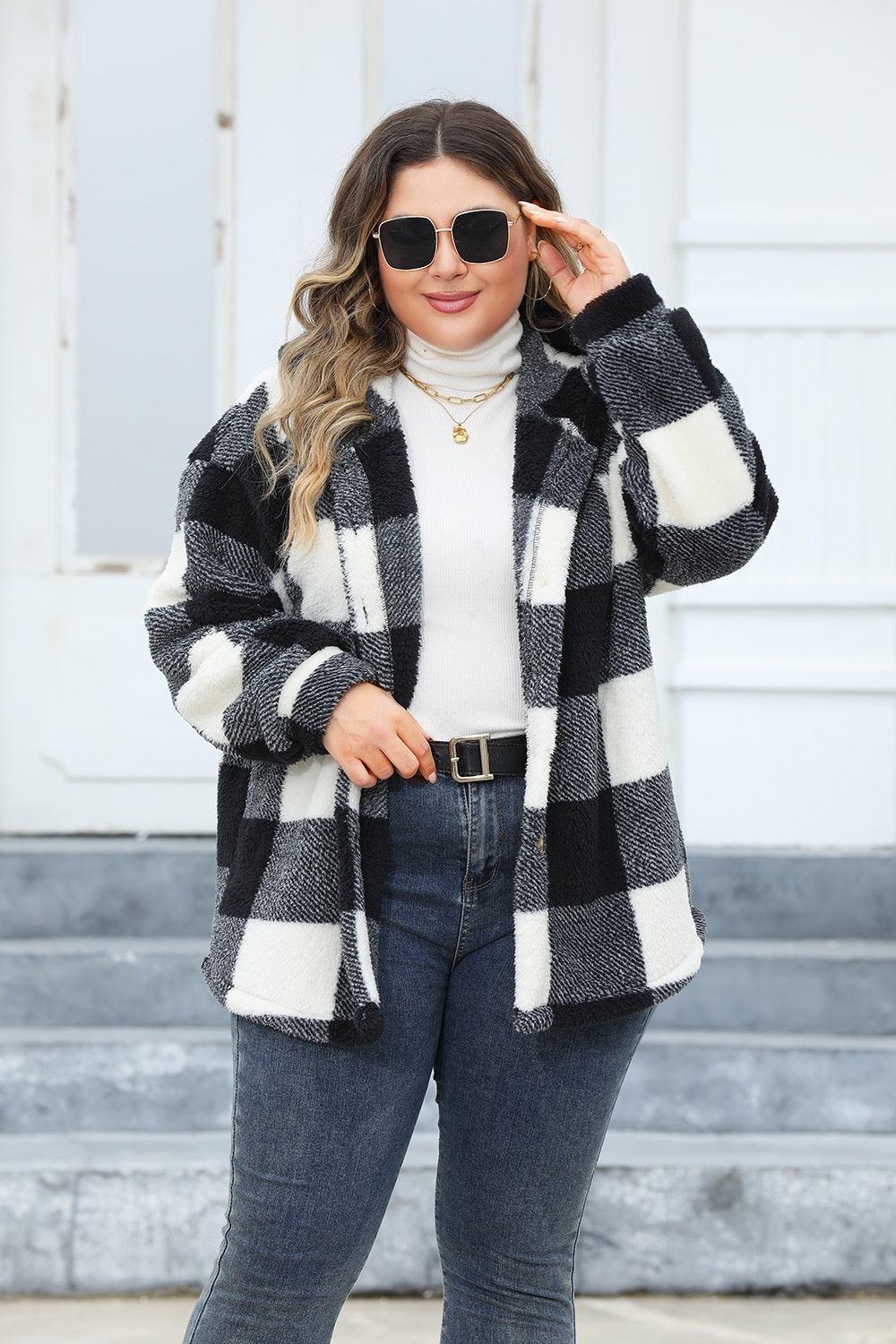 Plaid Button Up Hooded Jacket