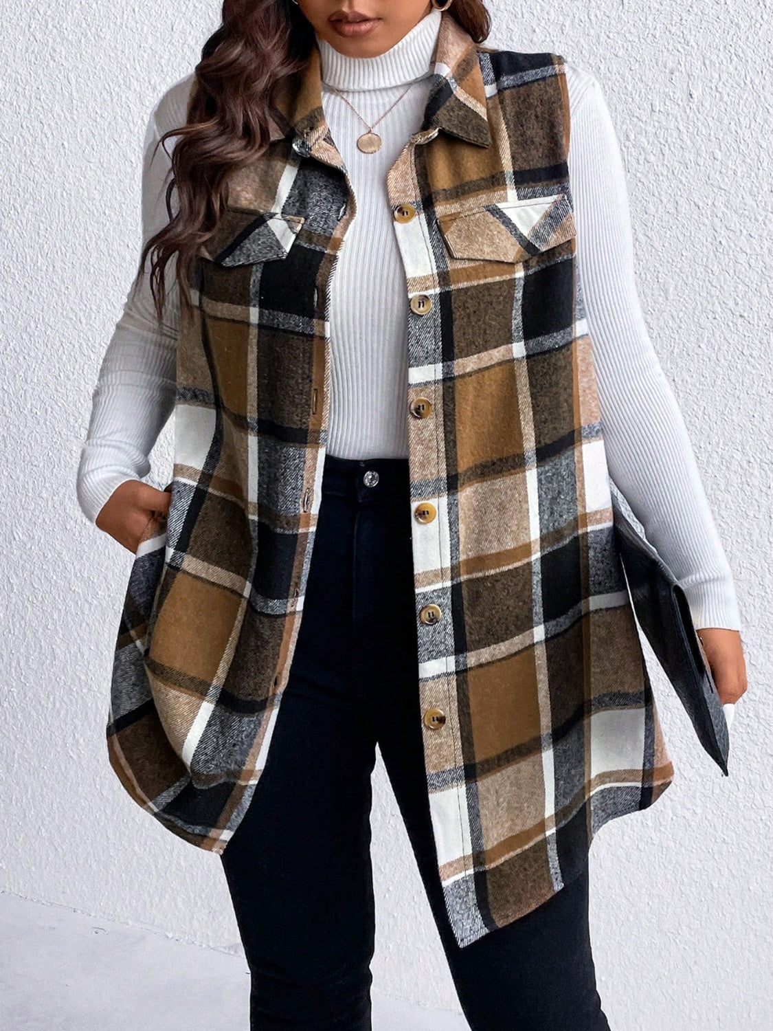 Plaid Button Up Vest Coat