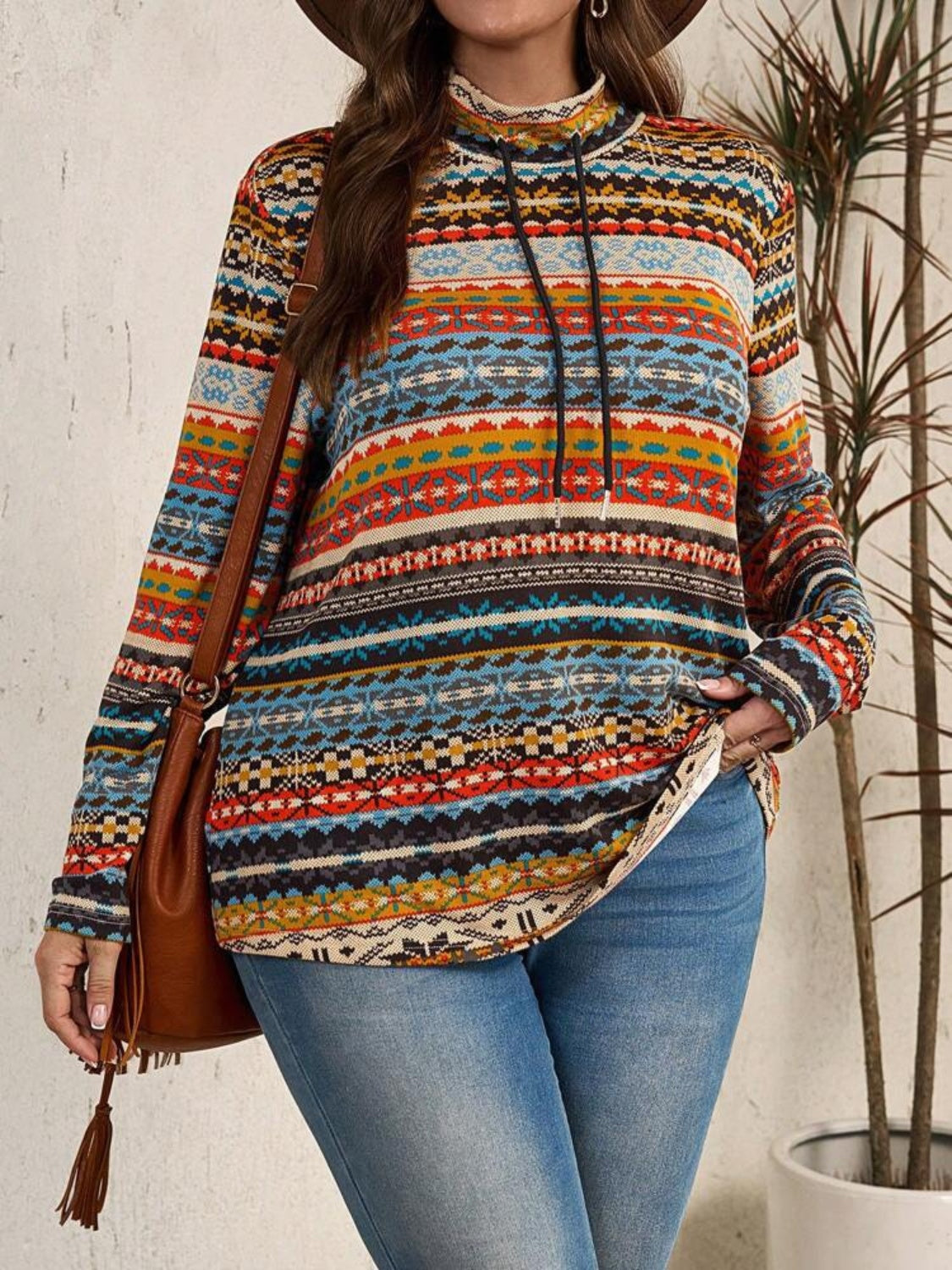 Printed Mock Neck Long Sleeve Top