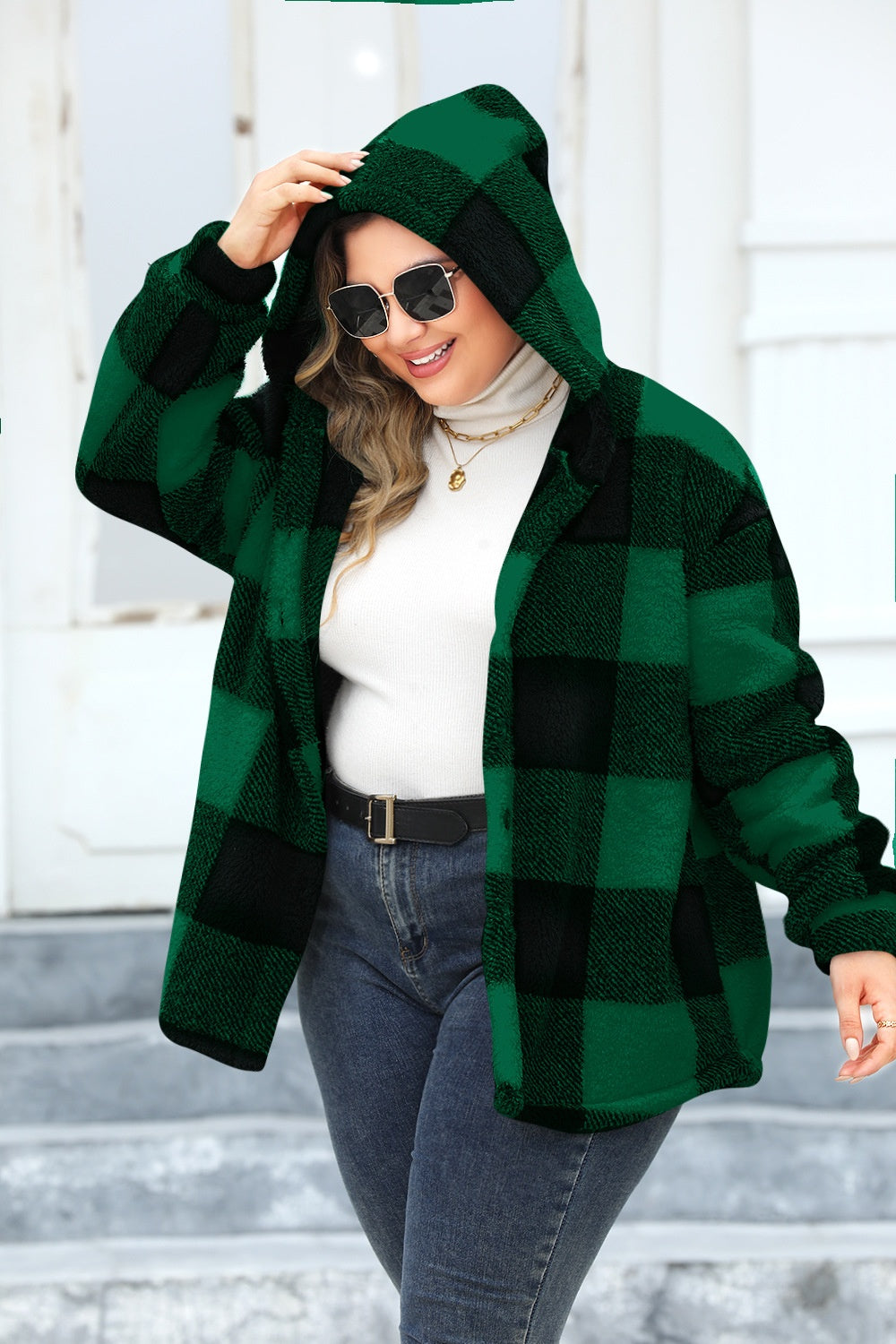 Plaid Button Up Hooded Jacket