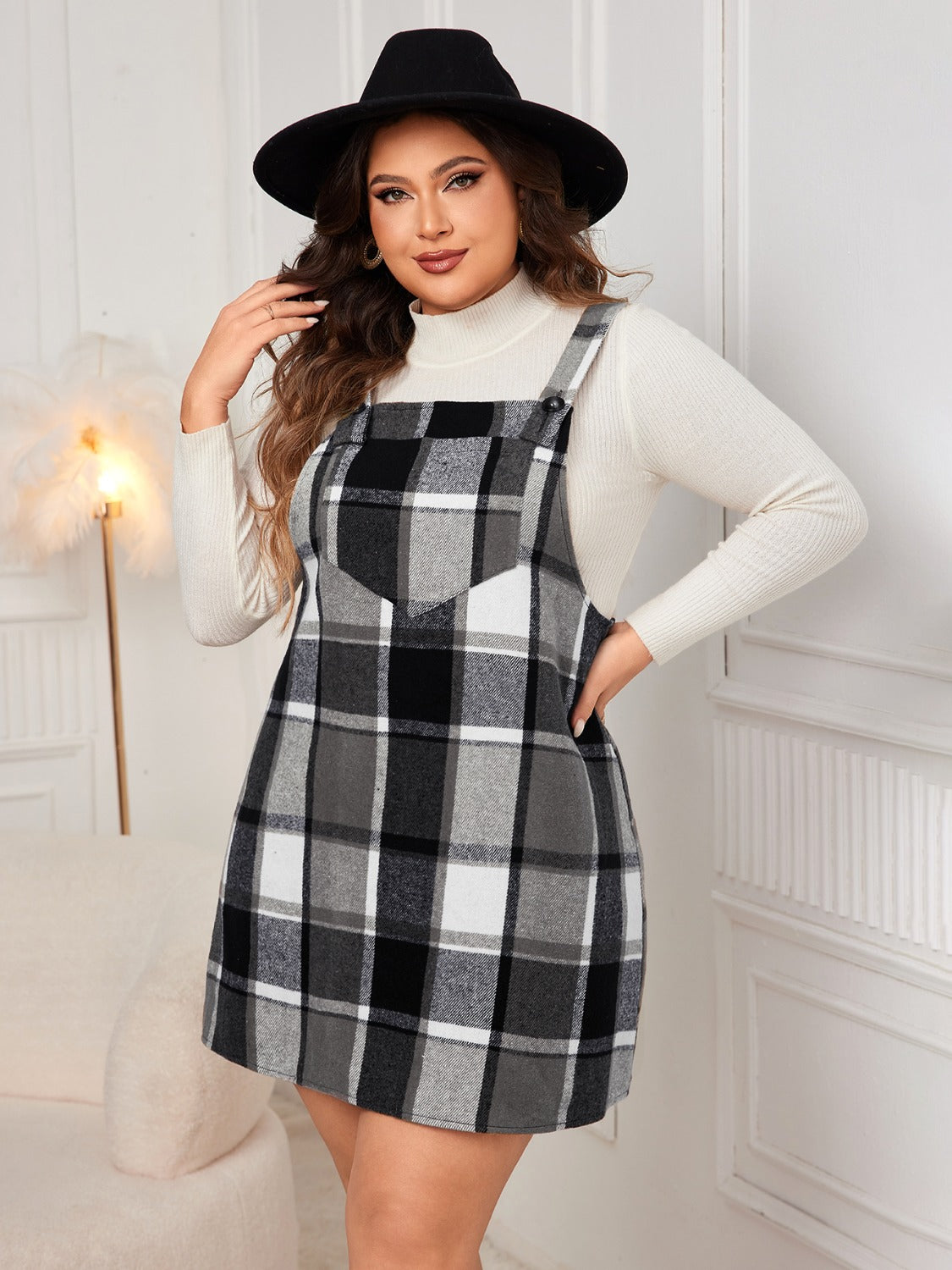 Plaid Wide Strap Overall Dress