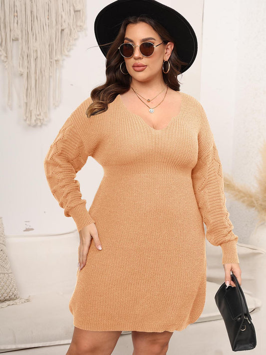 Dropped Shoulder Long Sleeve Knit Mini Dress