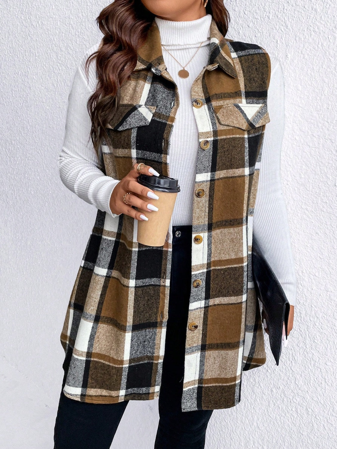 Plaid Button Up Vest Coat