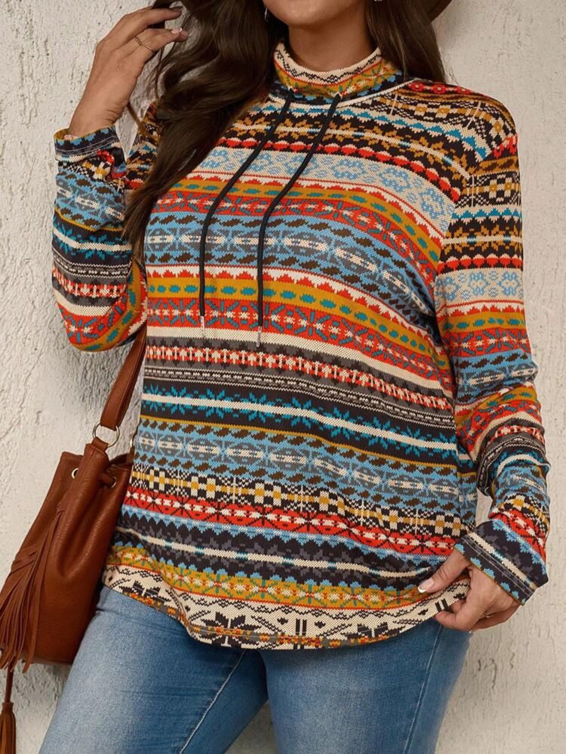 Printed Mock Neck Long Sleeve Top